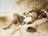 Unknown Artist Margaret Collyer Young Boy Asleep with Dogs painting
